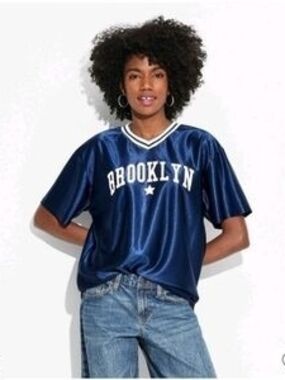 Mighty Fine Navy 'Brooklyn' Satin Jersey with White Trim